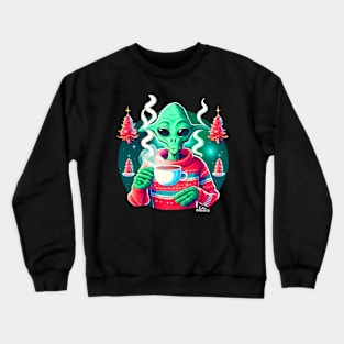 Christmas Funny Alien Drinking Coffee Wearing Sweater Crewneck Sweatshirt